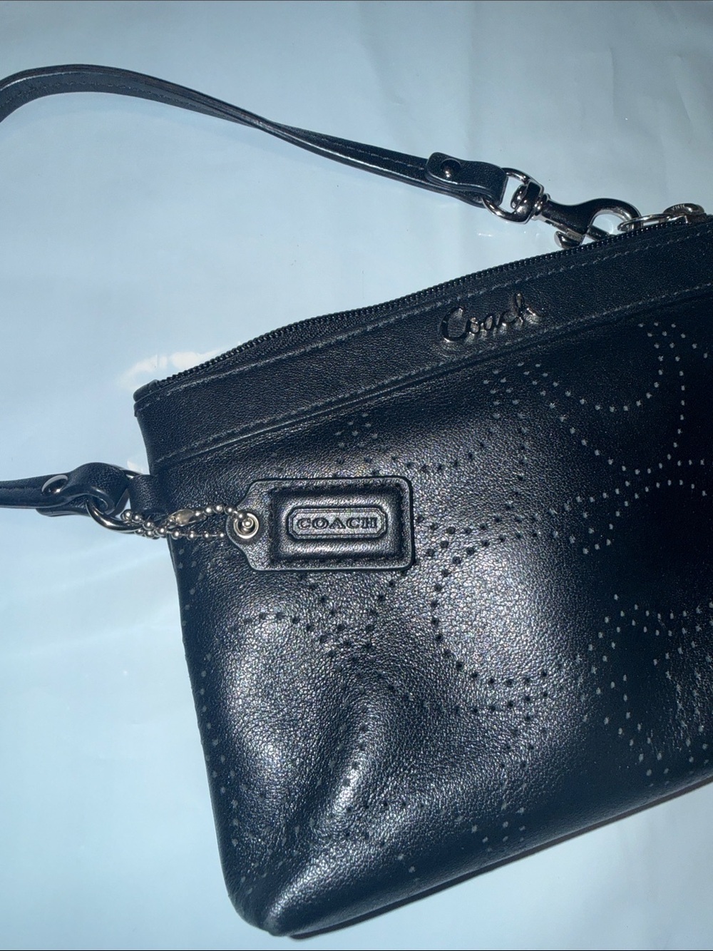 Coach Black Perforated Leather Wristlet
